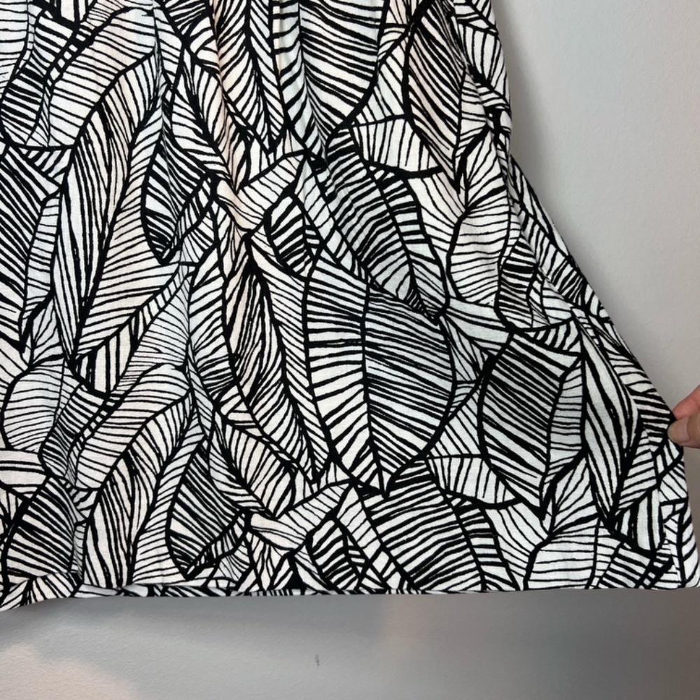 Loft Linen Blend Skirt Black Ivory Tropical Leaf Pockets Summer NEW Large Petite - Picture 3 of 10